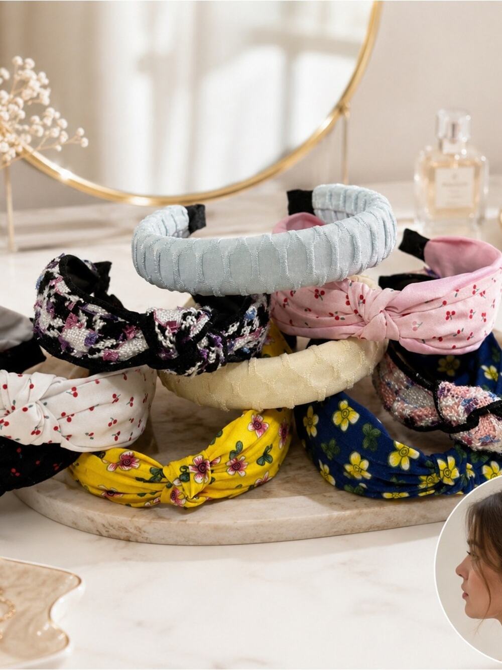 Bundle of 10- Floral soft Textured Headband Set cute Pink Yellow Blue Cream.